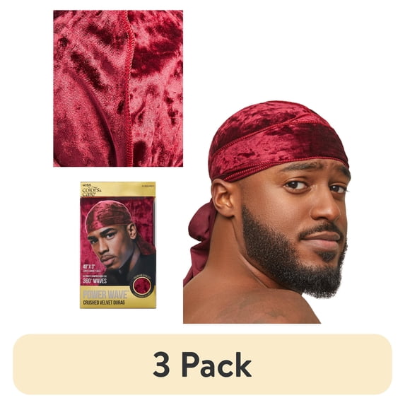(3 pack) KISS COLORS & CARE Power Wave Velvet Durag, Burgundy