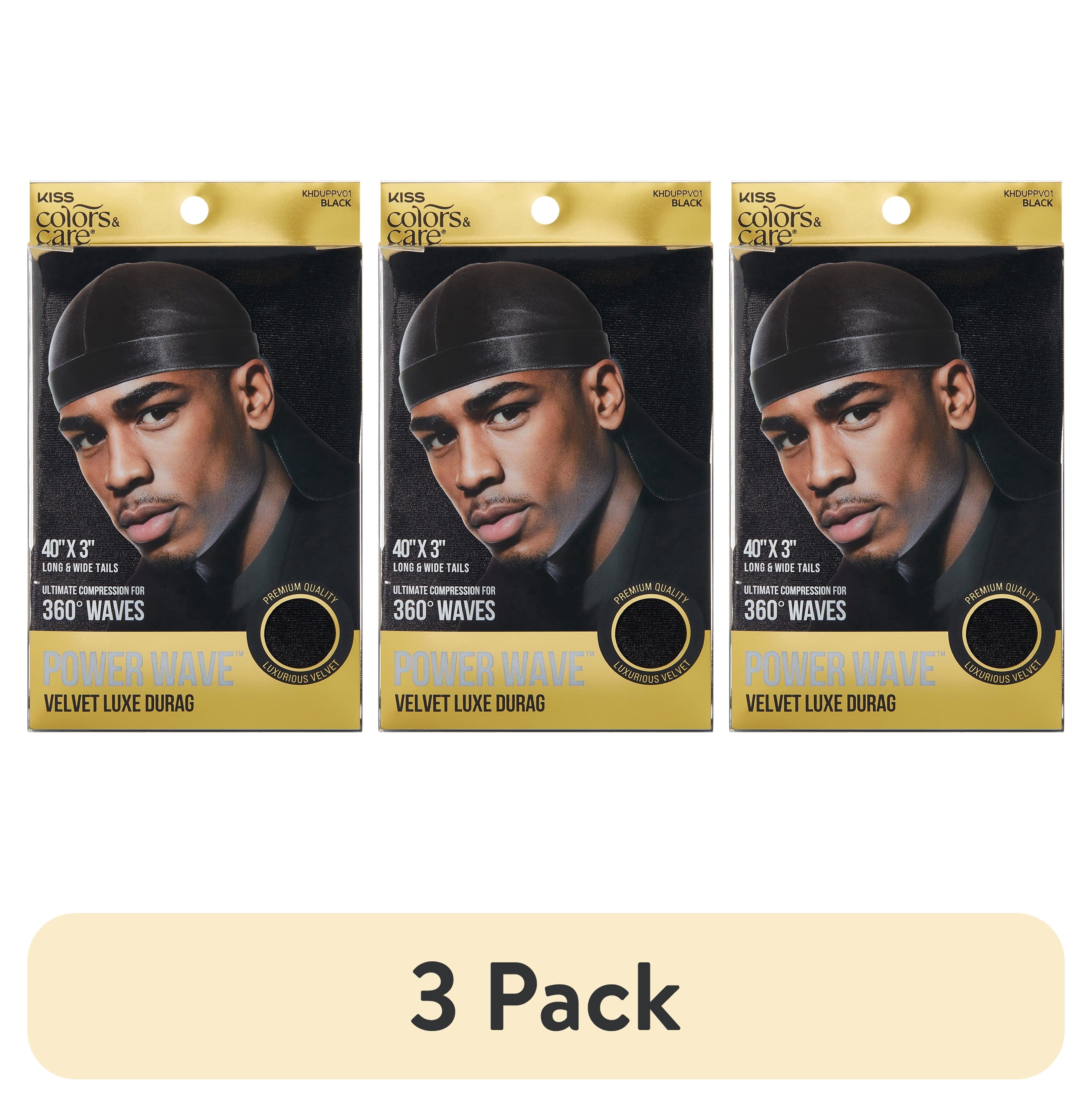 (1 pack) Kiss Colors & Care Premium Quality Power Wave Velvet Luxe Durag – Black