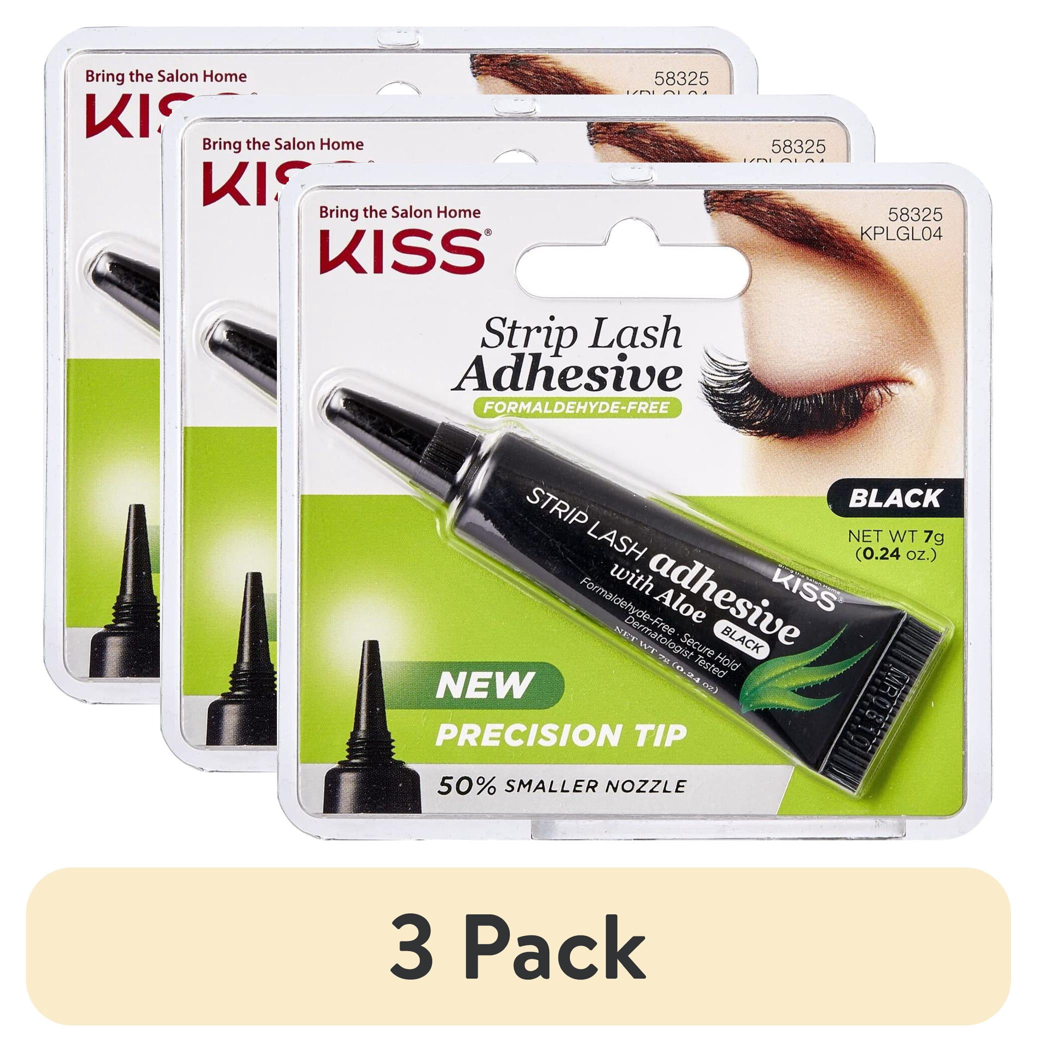 (3 pack) Kiss Strip Lash Adhesive with Aloe, Formaldehyde Free, 7g (0.24 oz.) - Black