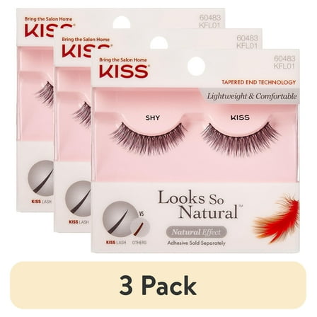 (3 pack) KISS Looks So Natural False Eyelashes with Tapered End Technology, 'Shy', 1 Pair