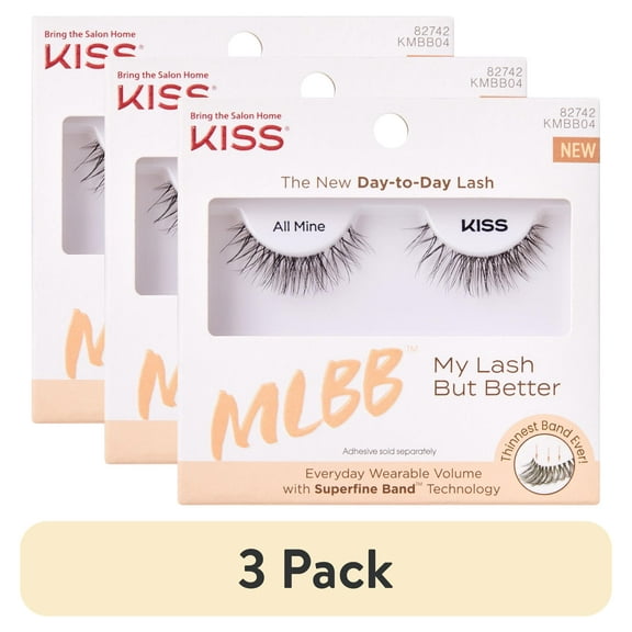 (3 pack) Kiss My Lash but Better False Eyelashes, Strip Lashes, All Mine, Black, 10mm, 1 Pair