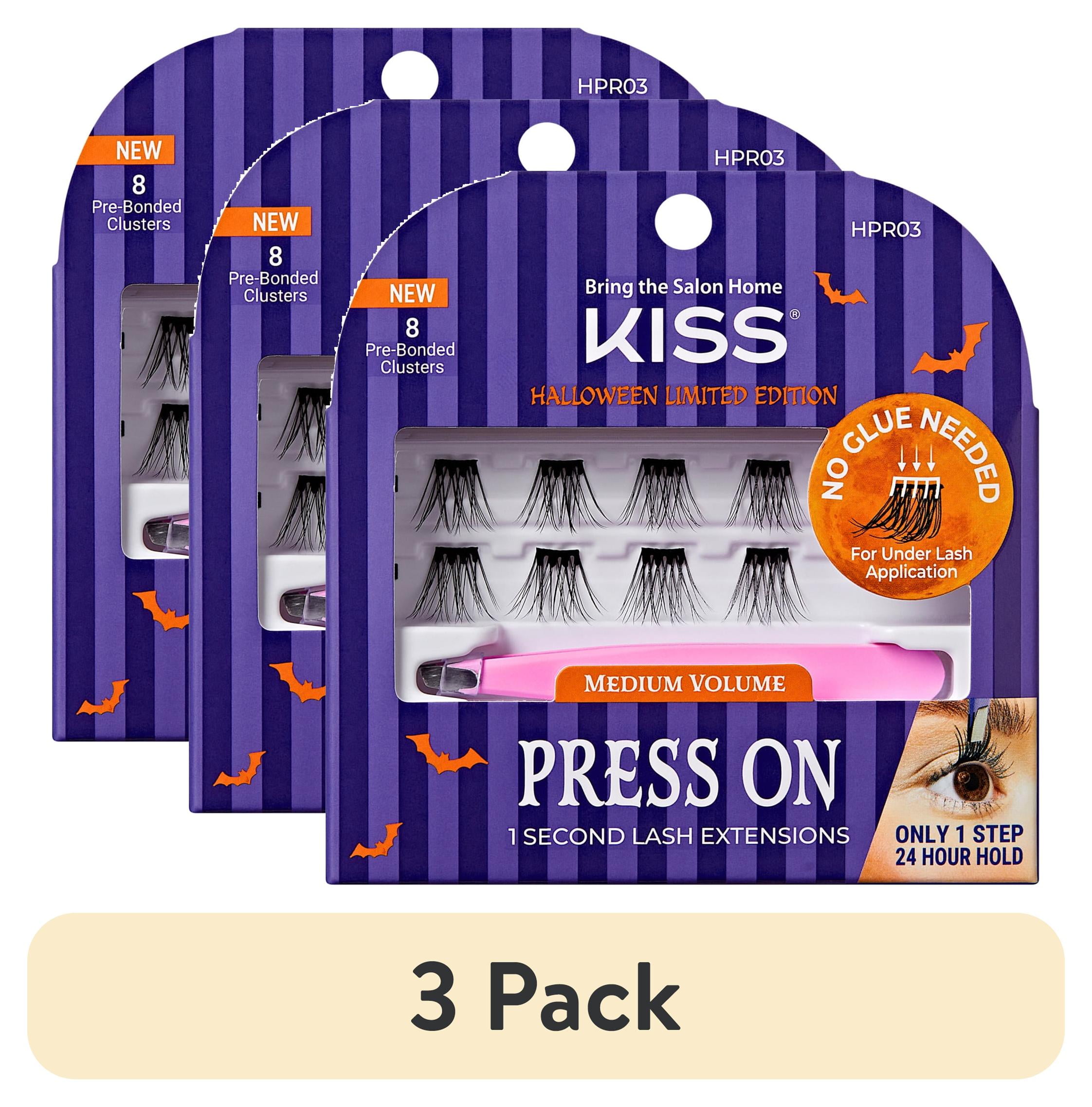 (3 pack) KISS Halloween Limited Edition Press-On Lash Extensions, Medium Volume, 9 Pcs.