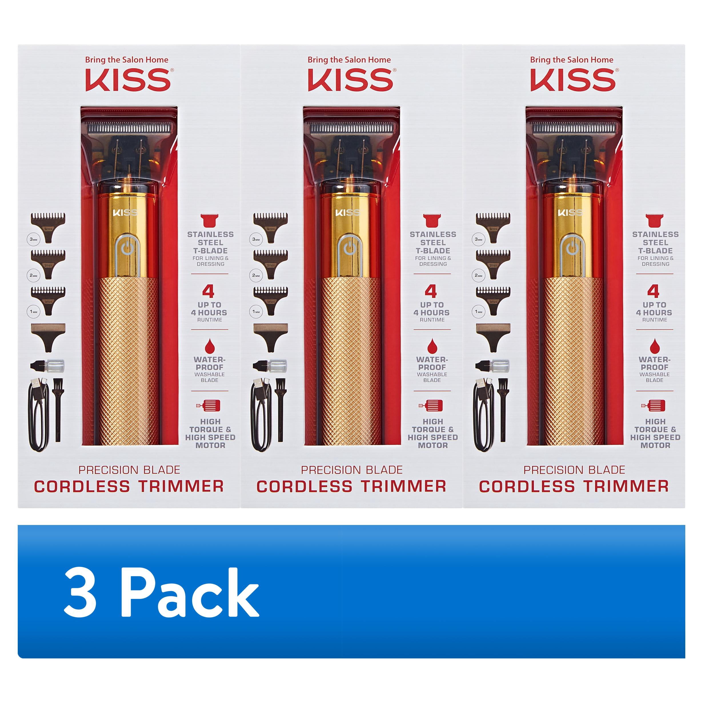 (3 pack) Kiss Precision Blade Cordless Hair Trimmer, Stainless Steel T-Blade, High-Speed Motor, Gold, 8 Pieces