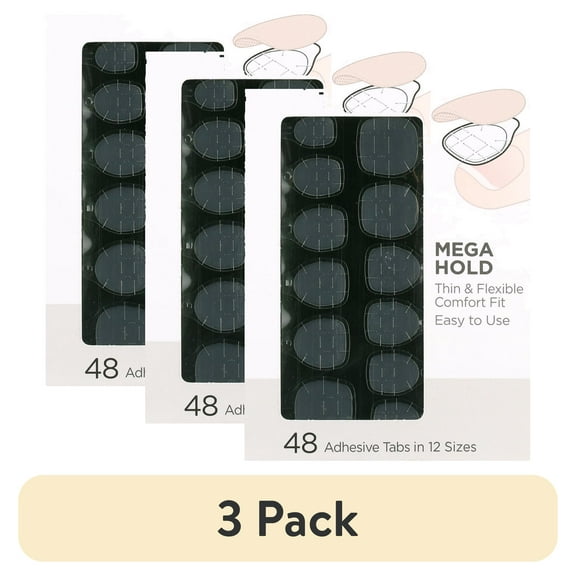 (3 pack) KISS imPRESS Tab to Go Mega Hold Super Adhesive Tabs, 12 Sizes, 48 Pieces