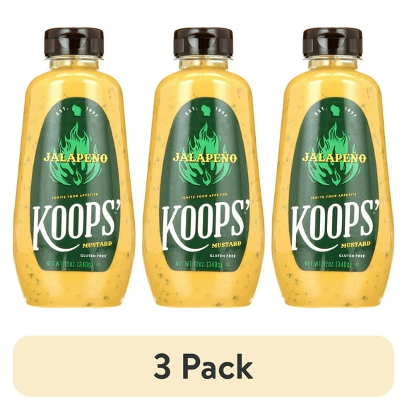 (3 pack) KOOPS' Mustard, Jalapeno, 12 oz