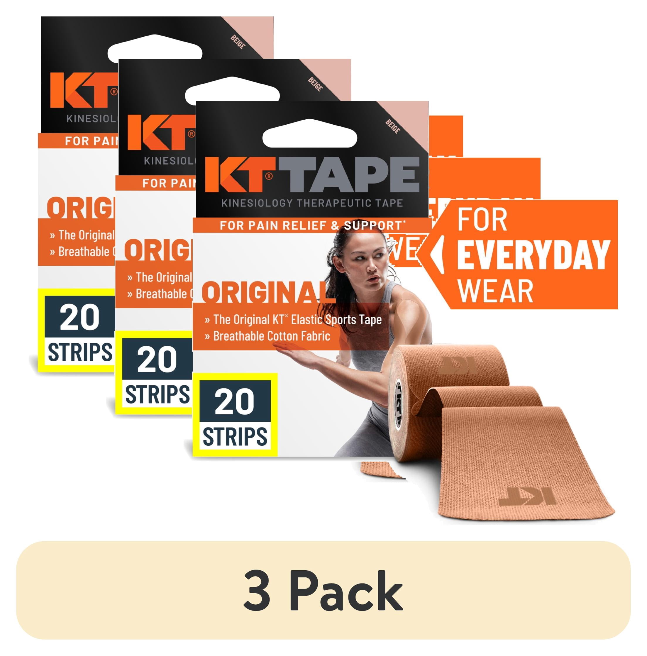 (3 pack) KT Tape Original Cotton Kinesiology Tape, Beige, 20 Precut Strips