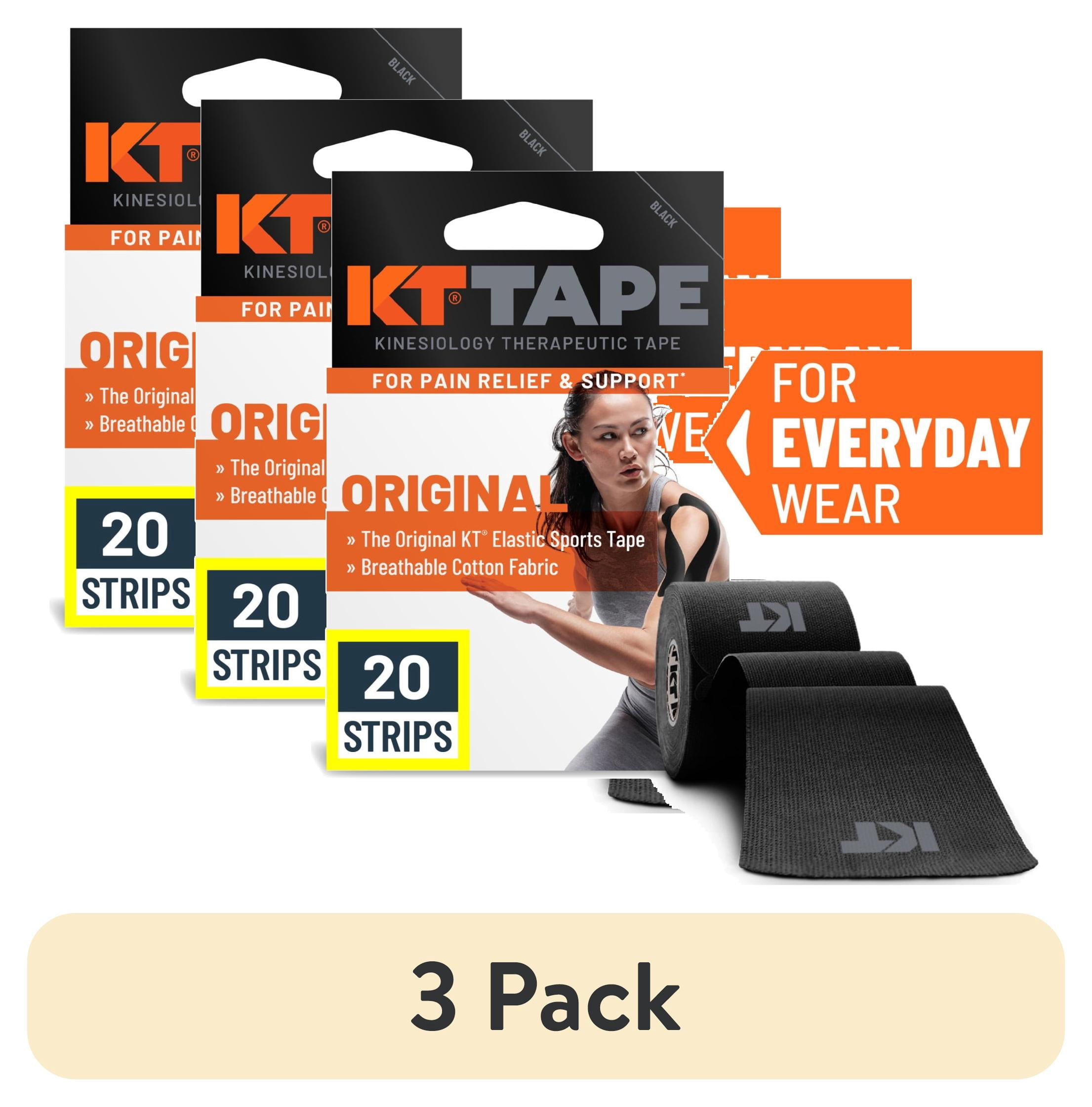 (3 pack) KT Tape Original Cotton Kinesiology Tape, Black, 20 Precut Strips
