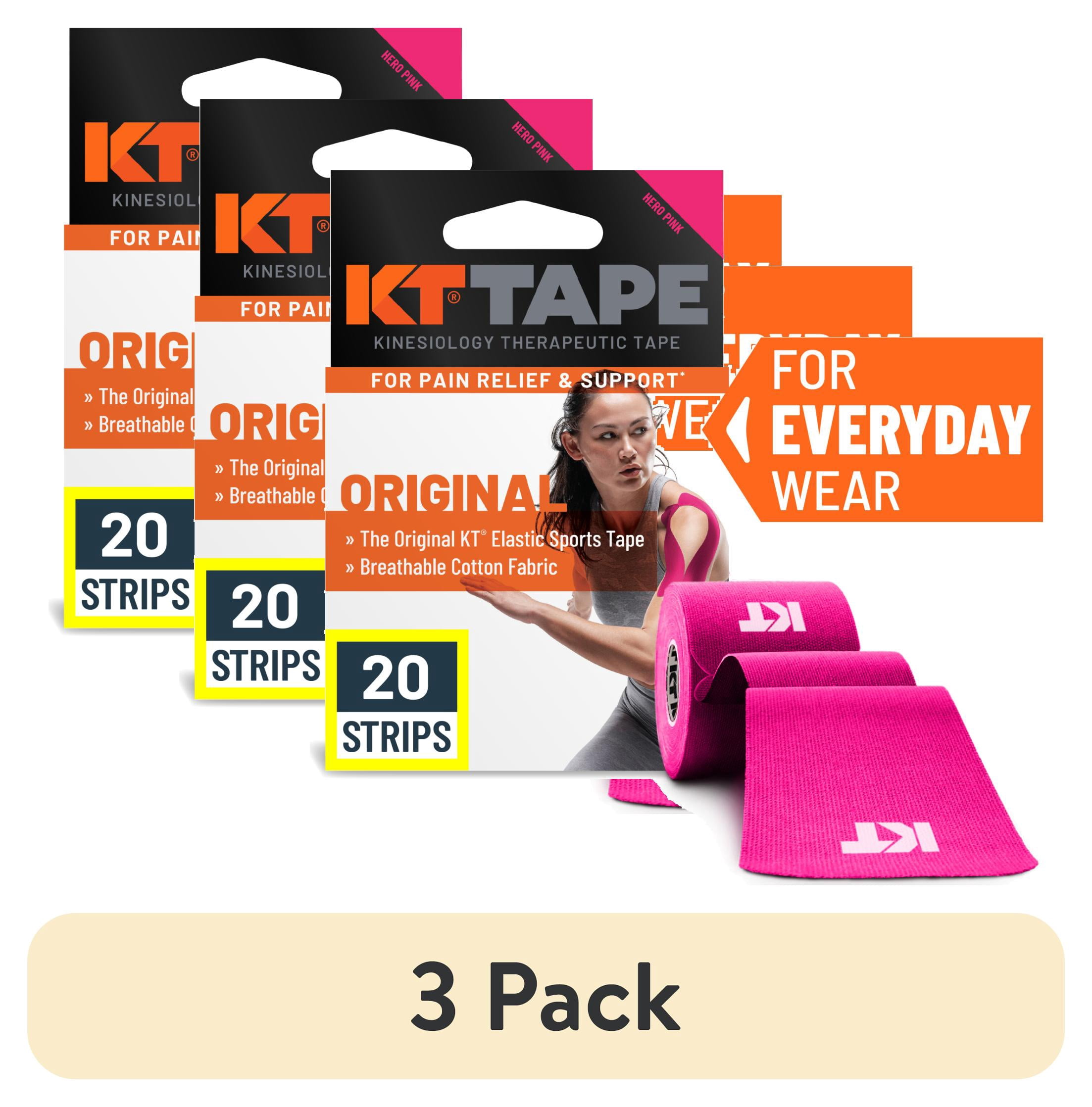 (3 pack) KT Tape Original Cotton Kinesiology Tape, Pink, 20 Precut Strips