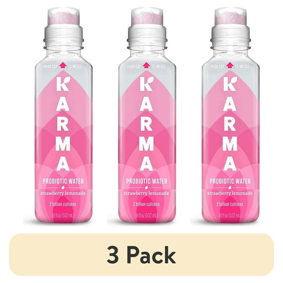 (3 pack) Karma Probiotic Water, Strawberry Lemonade, 18 fl oz., 1 Count Bottle
