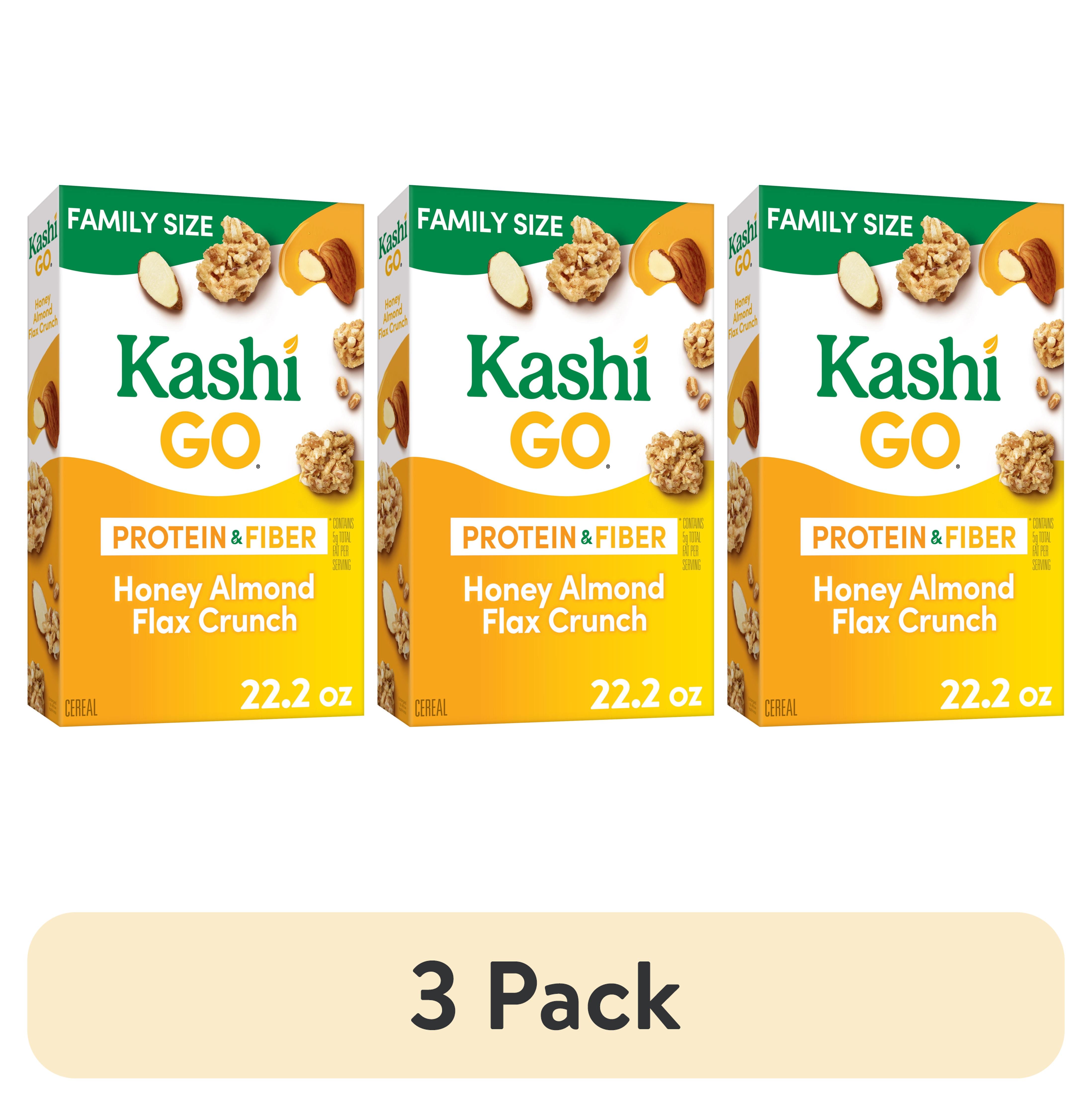 (3 pack) Kashi GO Honey Almond Flax Crunch Breakfast Cereal, Vegetarian Protein, Family Size, 22.2 oz