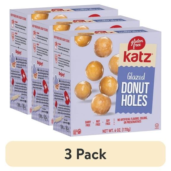 (3 pack) Katz Glazed Donut Holes Gluten, Dairy, Nut, Soy Free and Kosher | (1 Pack, 6.0oz Each) Refrigerated
