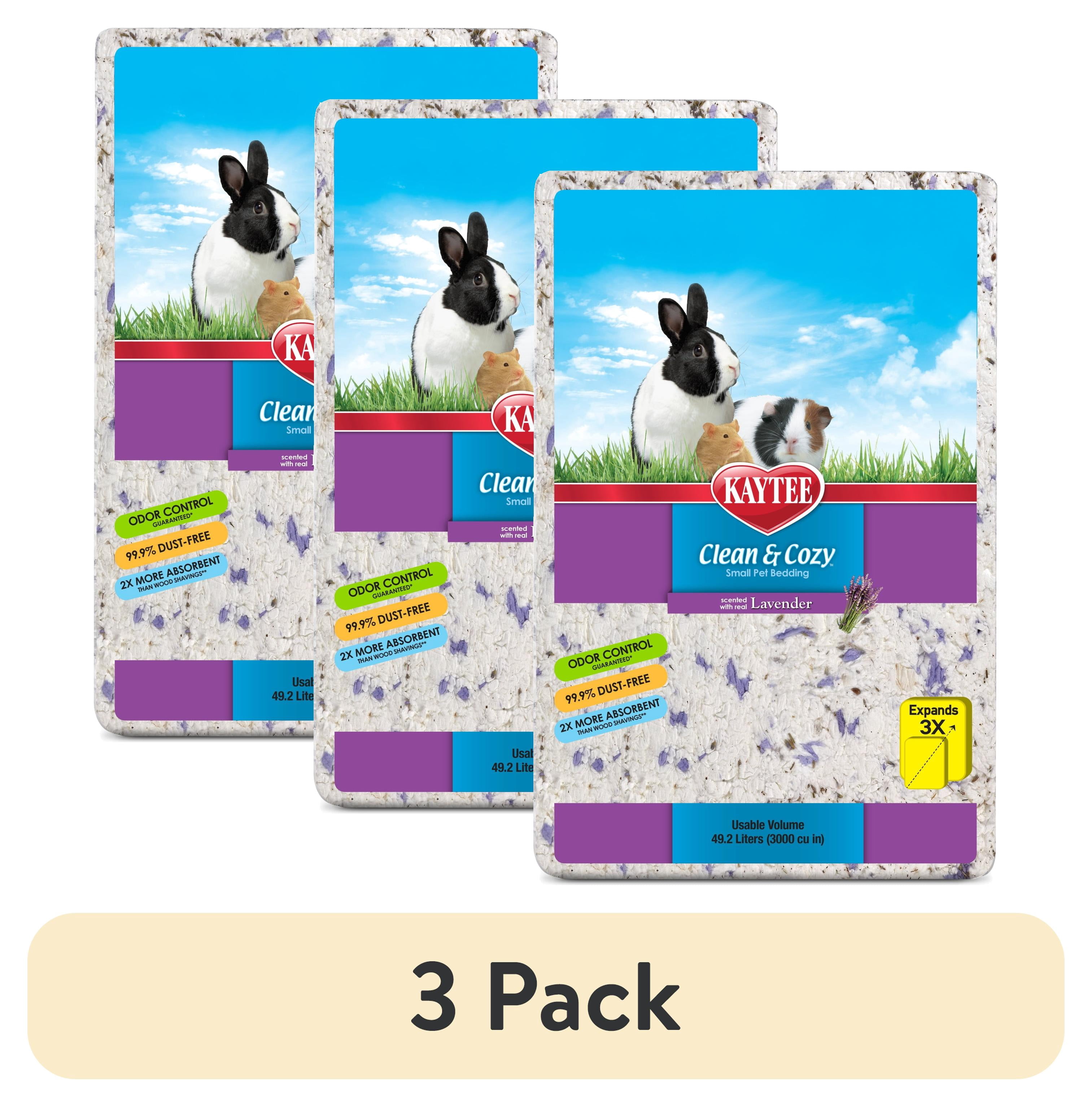 (3 pack) Kaytee Clean & Cozy Small Animal Paper Bedding with Lavender, for Rabbits, Guinea Pigs, Hamsters 49.2 liters