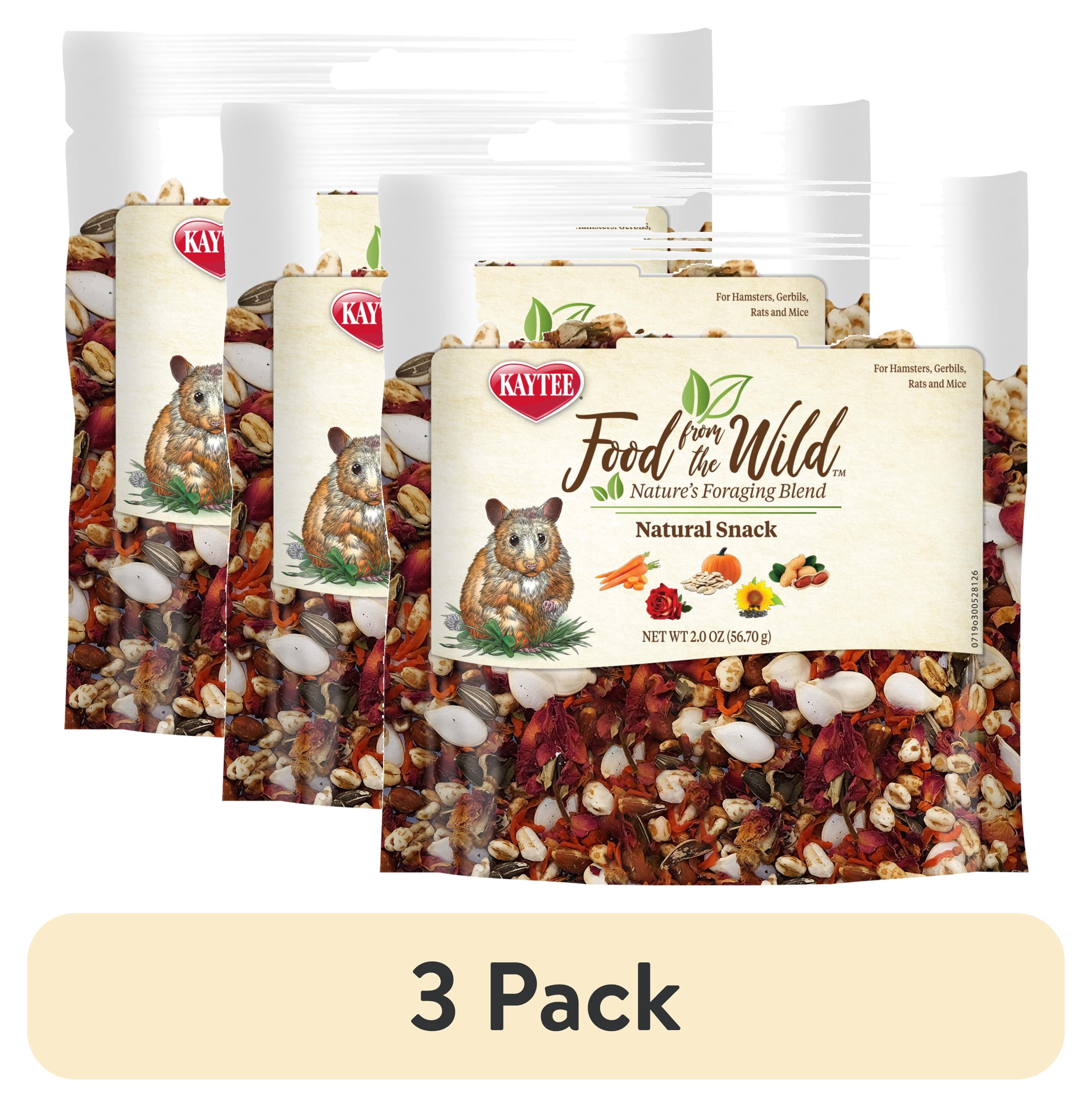 (3 pack) Kaytee Food From the Wild Natural Snack, Treat for Hamsters and Gerbils, 2 Ounces