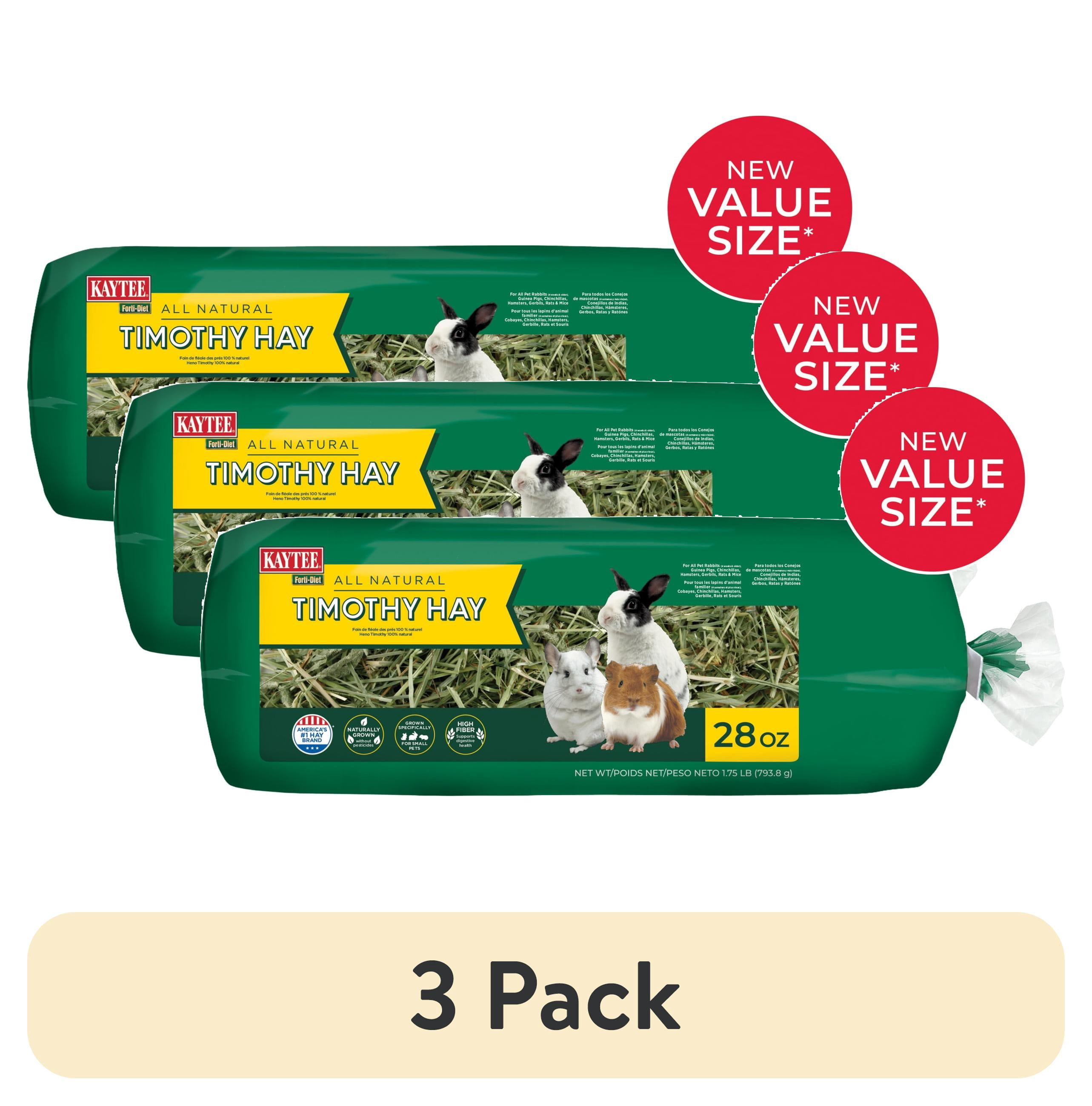 (3 pack) Kaytee Forti-Diet All Natural Timothy Hay for Rabbits, Guinea Pigs, Hamsters, Chinchillas and Other Small Animals, 28 ounce