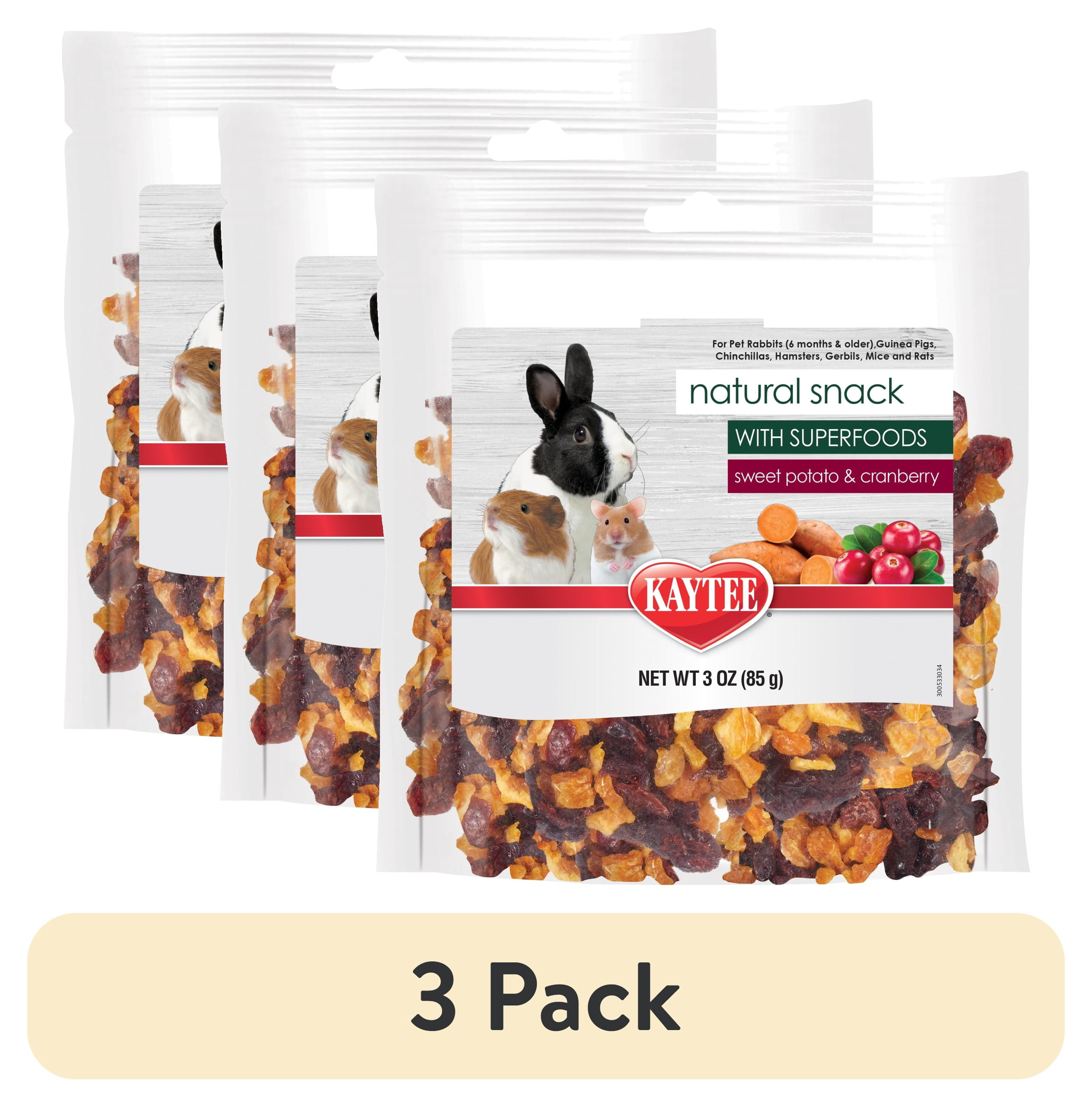 (3 pack) Kaytee Natural Dry Snack for Small Animals, Sweet Potato & Cranberry Treat or Topper, 3 oz