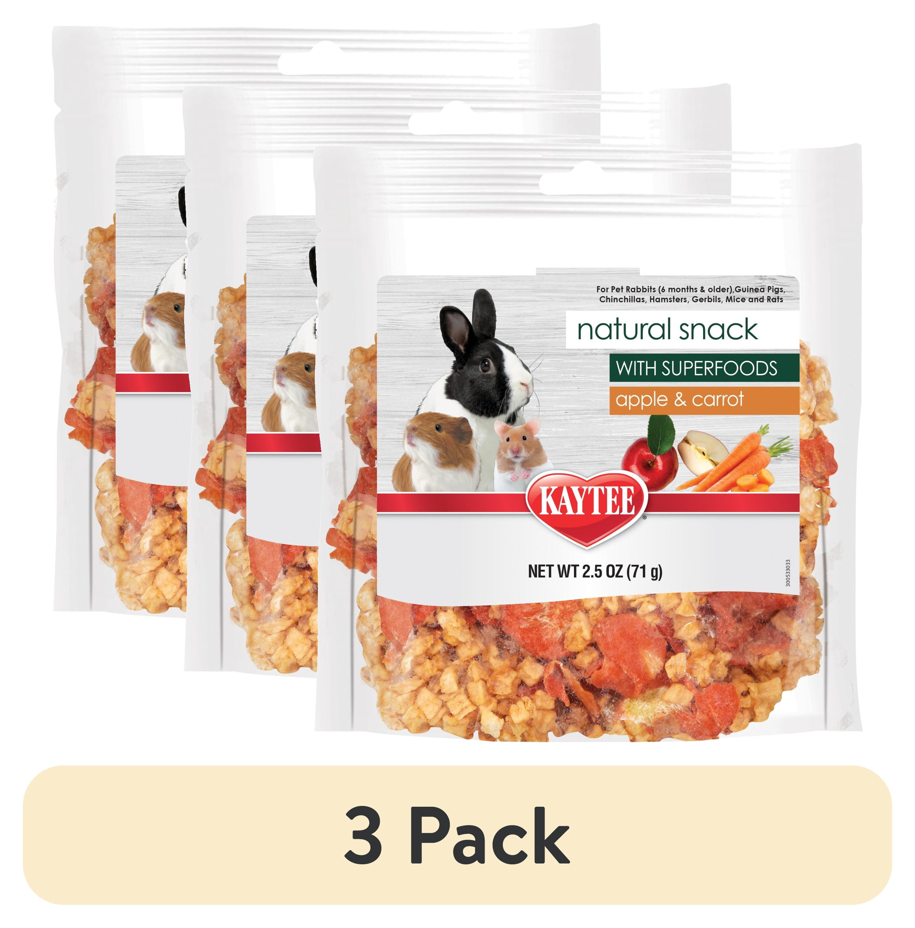 (3 pack) Kaytee Natural Snack with Superfoods, Carrot & Apple, Treat for Small Animals, 2.5 Ounces