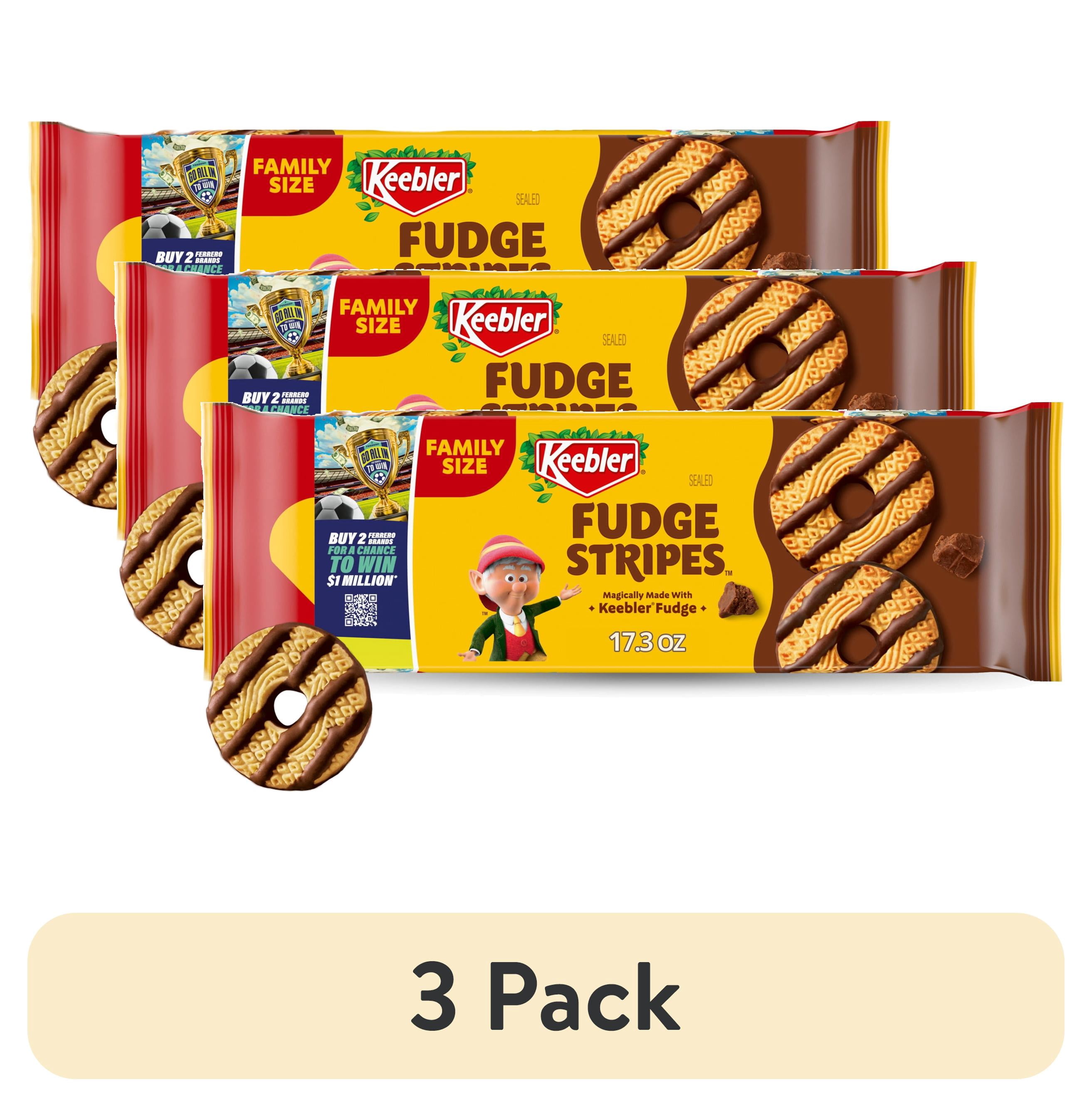 (3 pack) Keebler Fudge Stripes, Original Shortbread Cookies Coated in Keebler Fudge, Family Size 17.3 oz