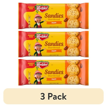 (3 pack) Keebler Sandies Pecan Cookies, Shortbread Cookies with Crunchy Pecans, Family Size 17.2 oz