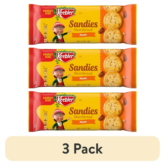 (3 pack) Keebler Sandies Pecan Cookies, Shortbread Cookies with Crunchy Pecans, Family Size 17.2 oz