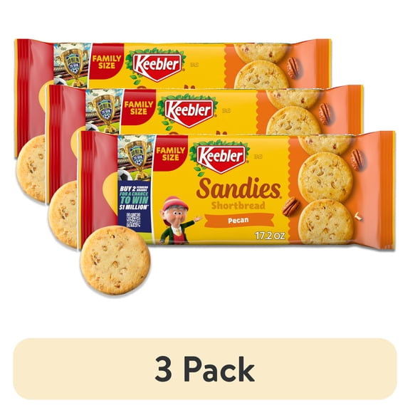 (3 pack) Keebler Sandies Pecan Cookies, Shortbread Cookies with Crunchy Pecans, Family Size 17.2 oz