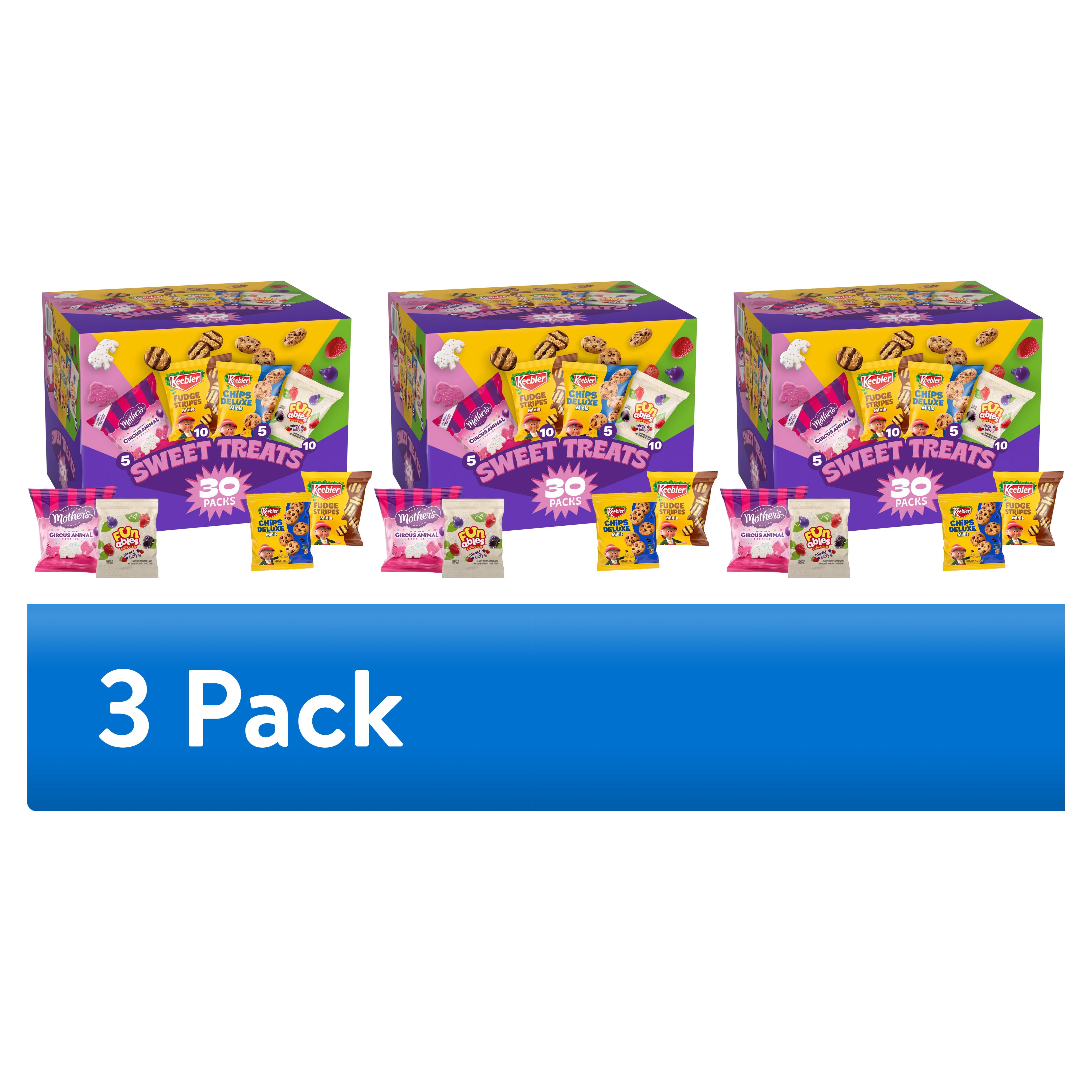 (3 pack) Keebler Sweet Treat Variety Pack, 30-Count Box, Includes Chips Deluxe, Funables, Fudge Stripes, and Mother's Circus Animal Cookies, 29 oz