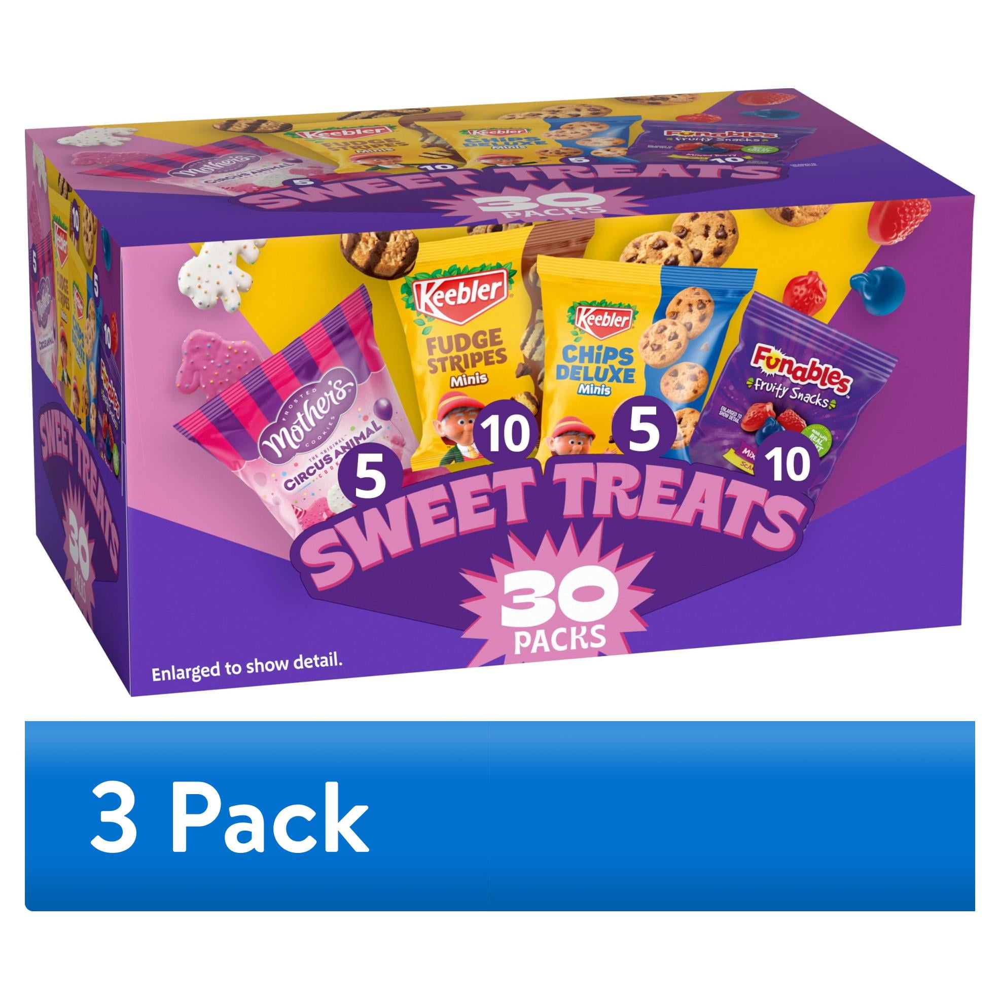 (3 pack) Keebler Sweet Treat Variety Pack, 30-Count Box, Includes Chips Deluxe, Funables, Fudge Stripes, and Mother's Circus Animal Cookies, 29 oz