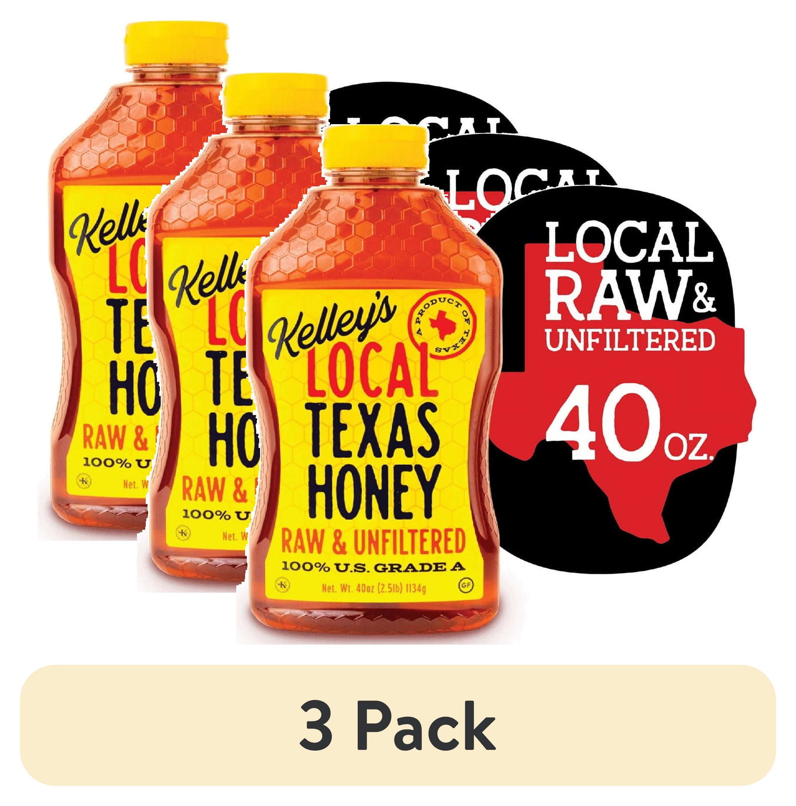(3 pack) Kelley Honey Farms Raw and Unfiltered Honey, Pure, 40 oz Squeeze Bottle