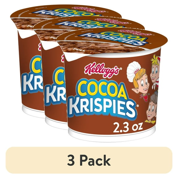 (3 pack) Kellogg's Cocoa Krispies Breakfast Cereal Cup, Kids Snacks, Family Breakfast, Chocolatey Flavor, 2.3oz Cup (1 Cup)