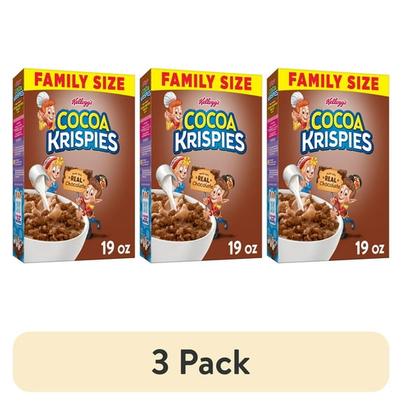 (3 pack) Kellogg's Cocoa Krispies Breakfast Cereal, Kids Snacks, Family Breakfast, Family Size, Chocolatey Flavor, 19oz Box (1 Box)