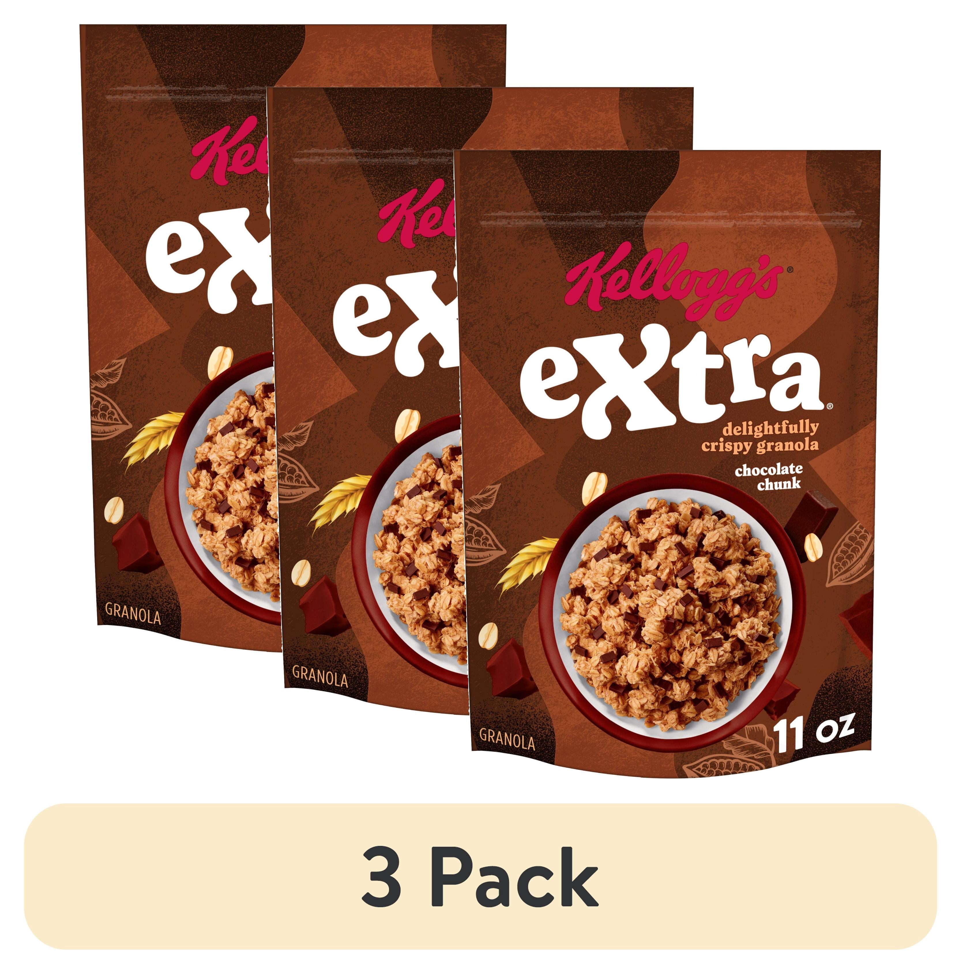 (3 pack) Kellogg's Extra Granola, Whole Grain, On-the-Go Snacks, Chocolate Chunk, 11oz Bag (1 Bag)