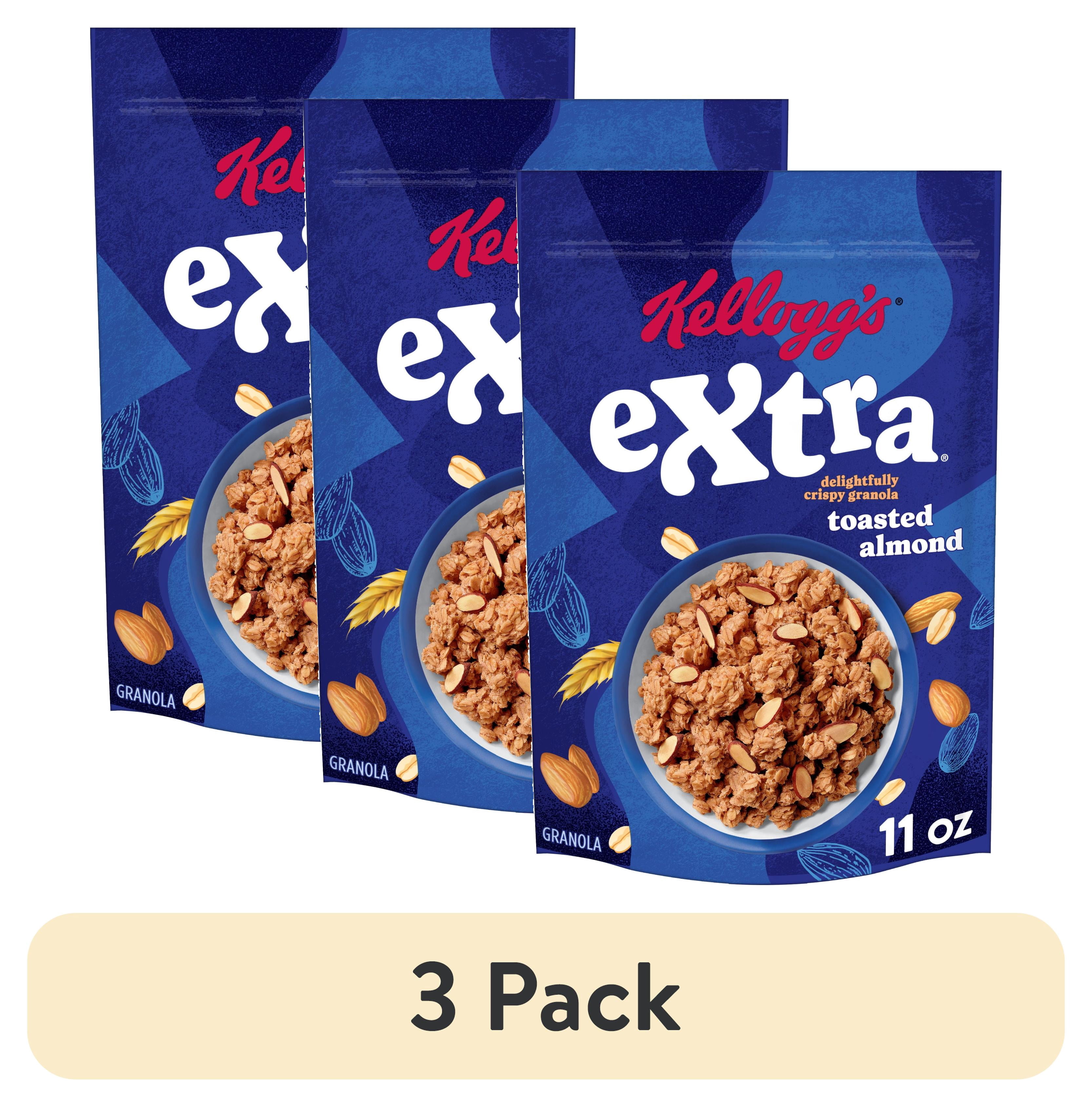 (3 pack) Kellogg's Extra Granola, Whole Grain, On-the-Go Snacks, Toasted Almond, 11oz Bag (1 Bag)