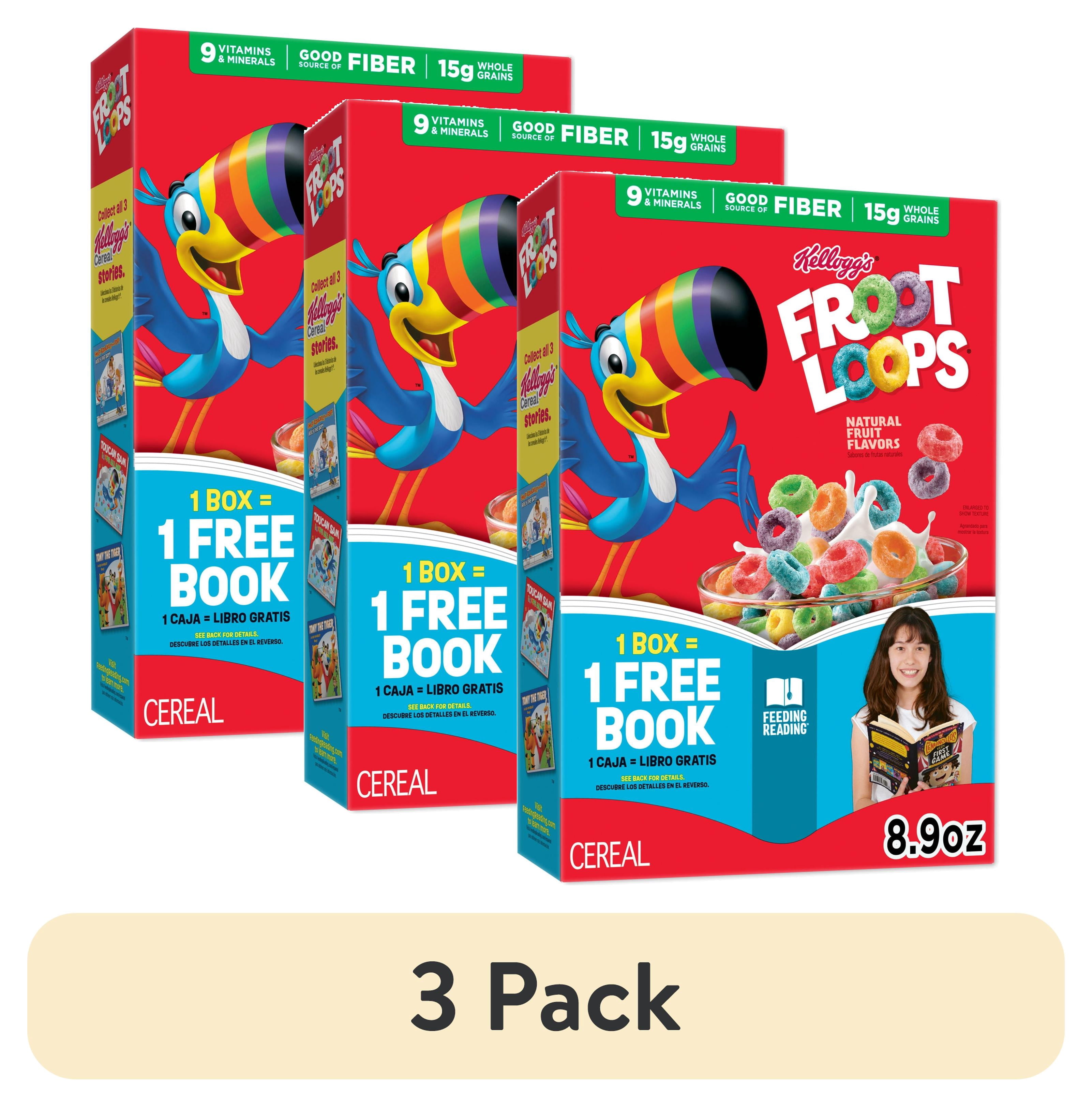 (3 pack) Kellogg's Froot Loops Original Breakfast Cereal, Good Source of Fiber, 8.9  oz