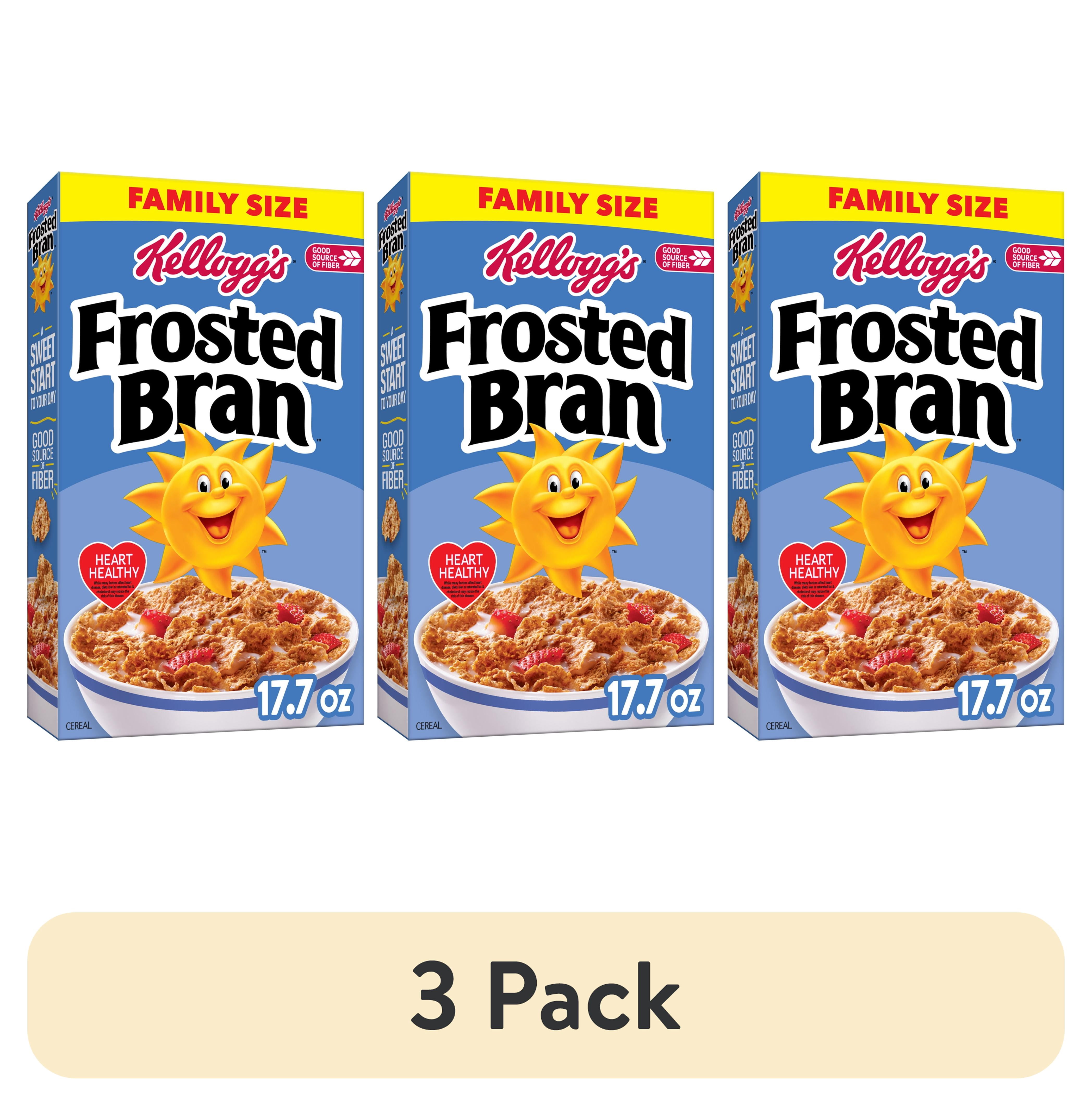 (3 pack) Kellogg's Frosted Bran Flakes Original Breakfast Cereal, Good Source of Fiber, Family Size, 17.7  oz
