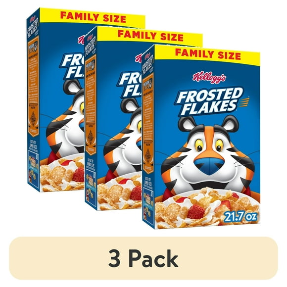 (3 pack) Kellogg's Frosted Flakes Breakfast Cereal, Kids Cereal, Family Breakfast, Family Size, Original, 21.7oz Box (1 Box)