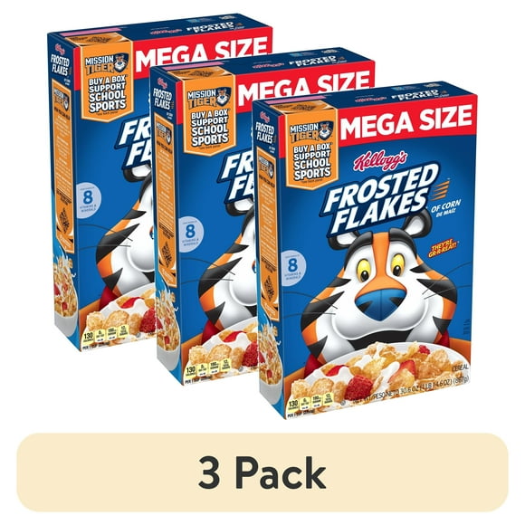 (3 pack) Kellogg's Frosted Flakes Breakfast Cereal, Kids Cereal, Family Breakfast, Mega Size, Original, 30.6oz Box (1 Box)