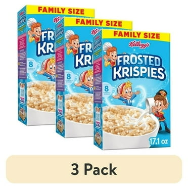 (3 pack) Kellogg's Frosted Krispies Breakfast Cereal, Kids Snacks, Family Breakfast, Family Size, Frosted Flavor, 17.1oz Box (1 Box)