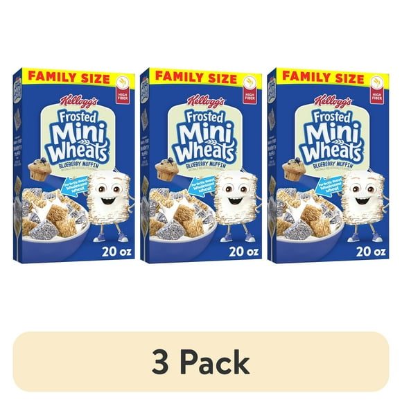 (3 pack) Kellogg's Frosted Mini-Wheats Breakfast Cereal, Kids Cereal, Family Breakfast, Family Size, Blueberry Muffin, 20oz Box (1 Box)
