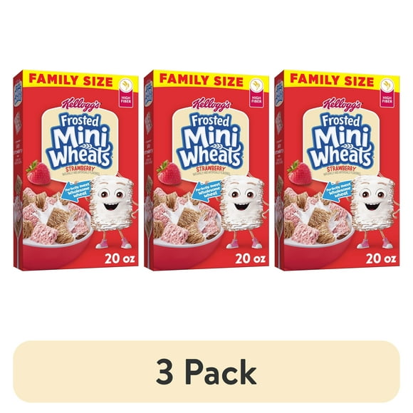 (3 pack) Kellogg's Frosted Mini-Wheats Breakfast Cereal, Kids Cereal, Family Breakfast, Family Size, Strawberry, 20oz Box (1 Box)