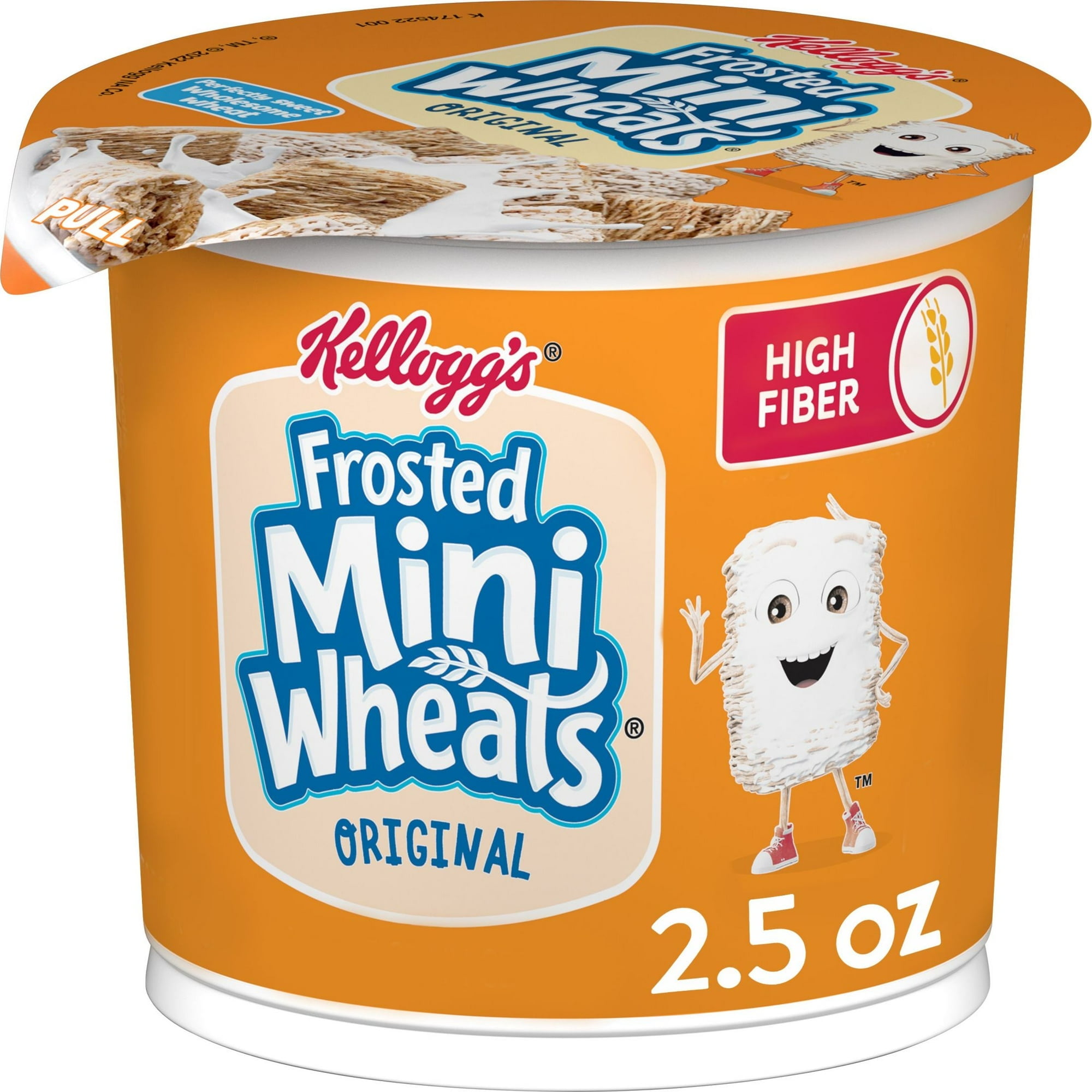 (3 pack) Kellogg's Frosted Mini-Wheats Cold Breakfast Cereal Cup, High-Fiber, Whole Grain, Original, 2.5oz Cup (1 Cup)