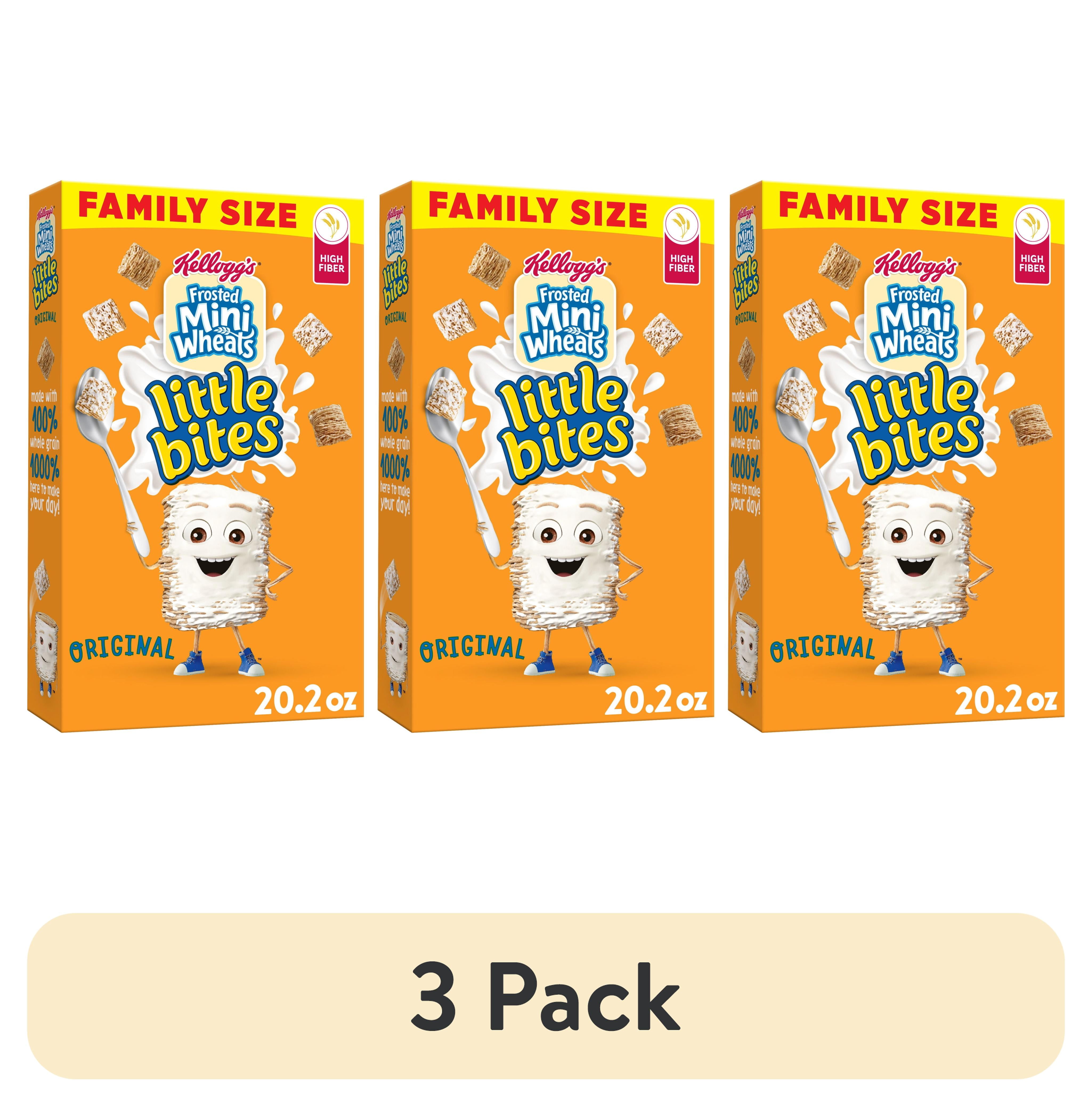 (3 pack) Kellogg's Frosted Mini-Wheats Little Bites Original Breakfast Cereal, Kids Cereal, Family Size, 20.2 oz