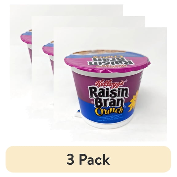 (3 pack) Kellogg's Raisin Bran Crunch Breakfast Cereal Cups, Fiber Cereal, Original, 2.8oz Cup (1 Cup)