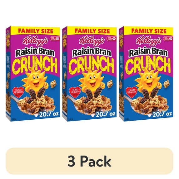 (3 pack) Kellogg's Raisin Bran Crunch Breakfast Cereal, Good Source of Fiber, Family Size, 20.7 oz