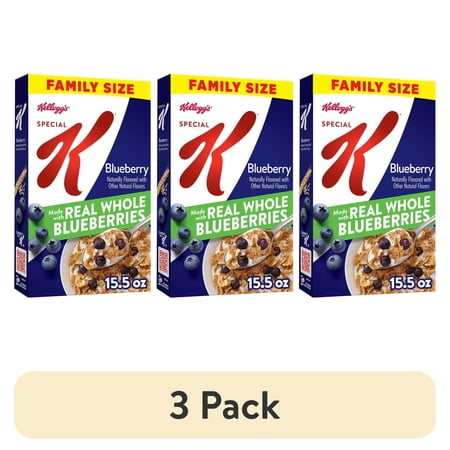 (3 pack) Kellogg's Special K Blueberry Breakfast Cereal, Good Source of Fiber, 15.5 oz