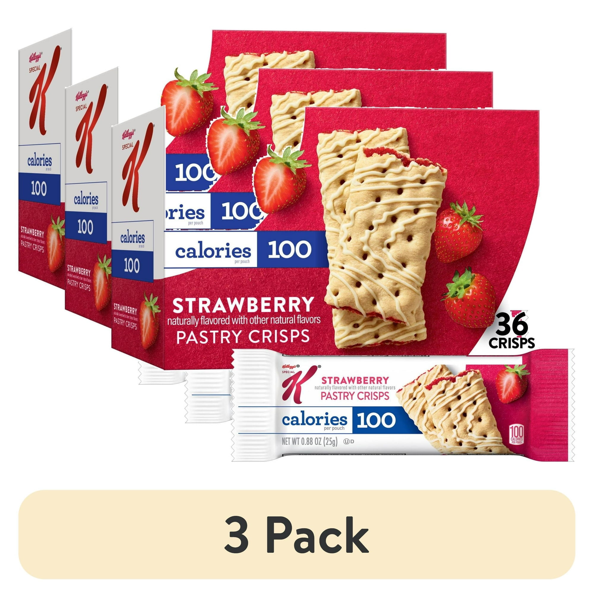 (3 pack) Kellogg's Special K Strawberry Chewy Pastry Crisps, Ready-to-Eat, 100 Calories, 36 Count