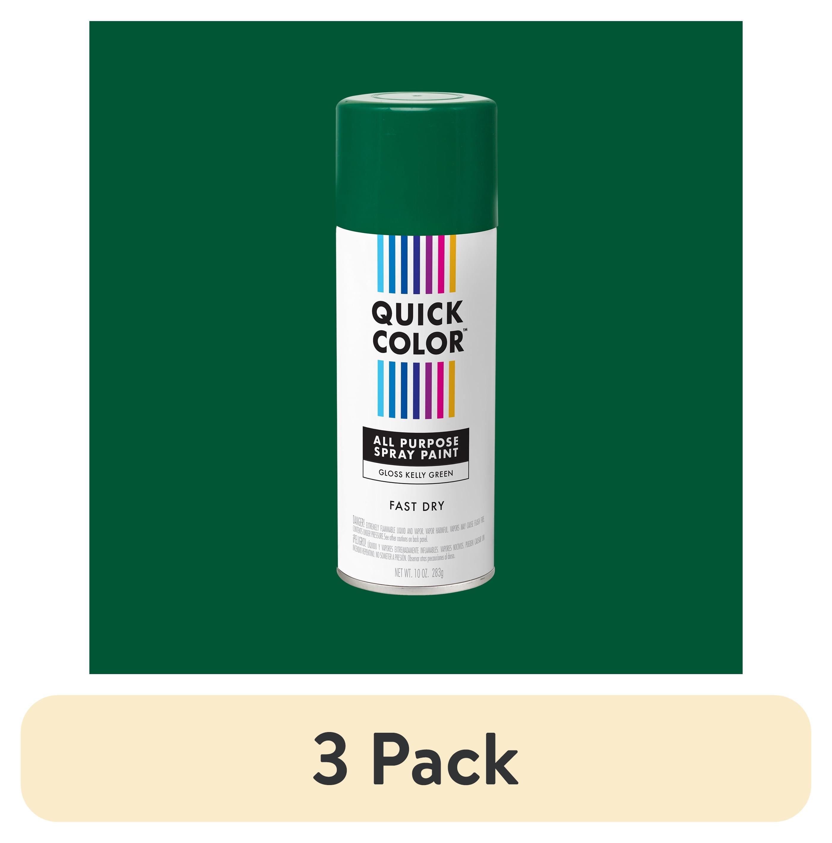 (3 pack) Kelly Green, Quick Color All Purpose Gloss Spray Paint-390615, 10 oz