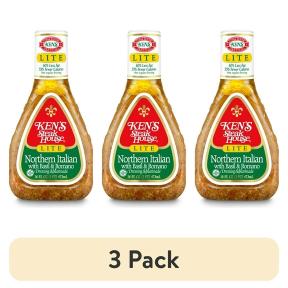 (3 pack) Ken's Steak House Lite Northern Italian with Basil & Romano Salad Dressing & Marinade 16 fl oz