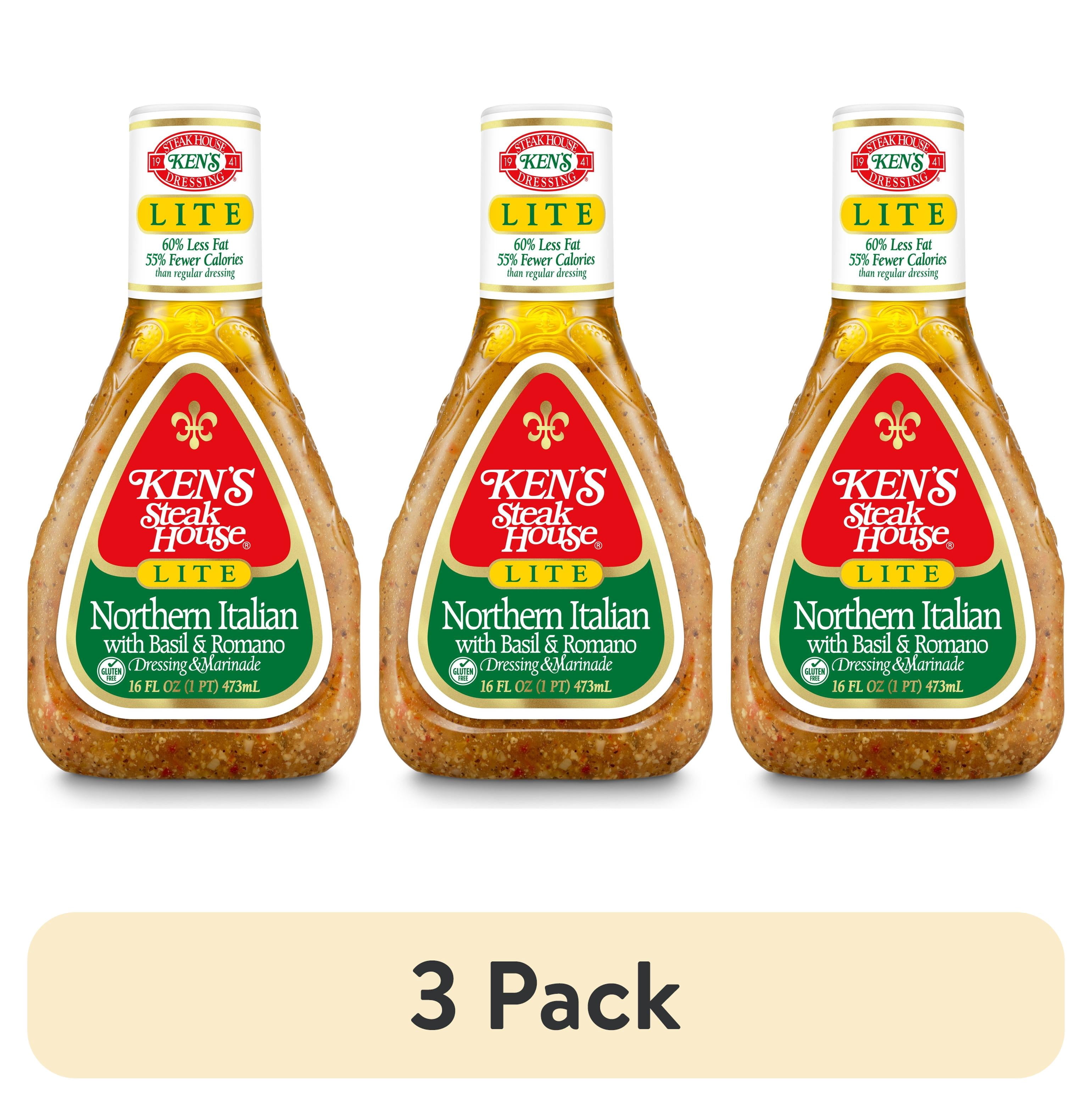 (3 pack) Ken's Steak House® Lite Northern Italian with Basil & Romano Salad Dressing & Marinade 16 fl oz