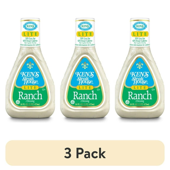 (3 pack) Ken's Steak House Lite Ranch Salad Dressing 16 fl oz