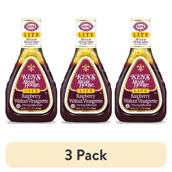 (3 pack) Ken's Steak House Lite Raspberry Walnut Vinaigrette Salad Dressing & Marinade 16 fl oz