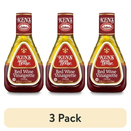 (3 pack) Ken's Steak House Red Wine Vinaigrette Salad Dressing 16 fl oz